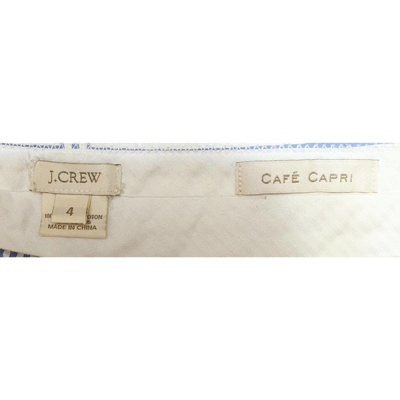 J. Crew Womens Textured Striped Cafe Capri Pants Size 4 Blue White 100% Cotton - Picture 3 of 3